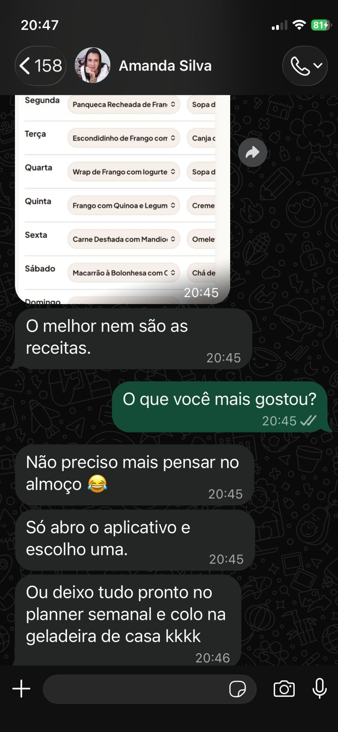 Depoimento de cliente sobre o app de receitas